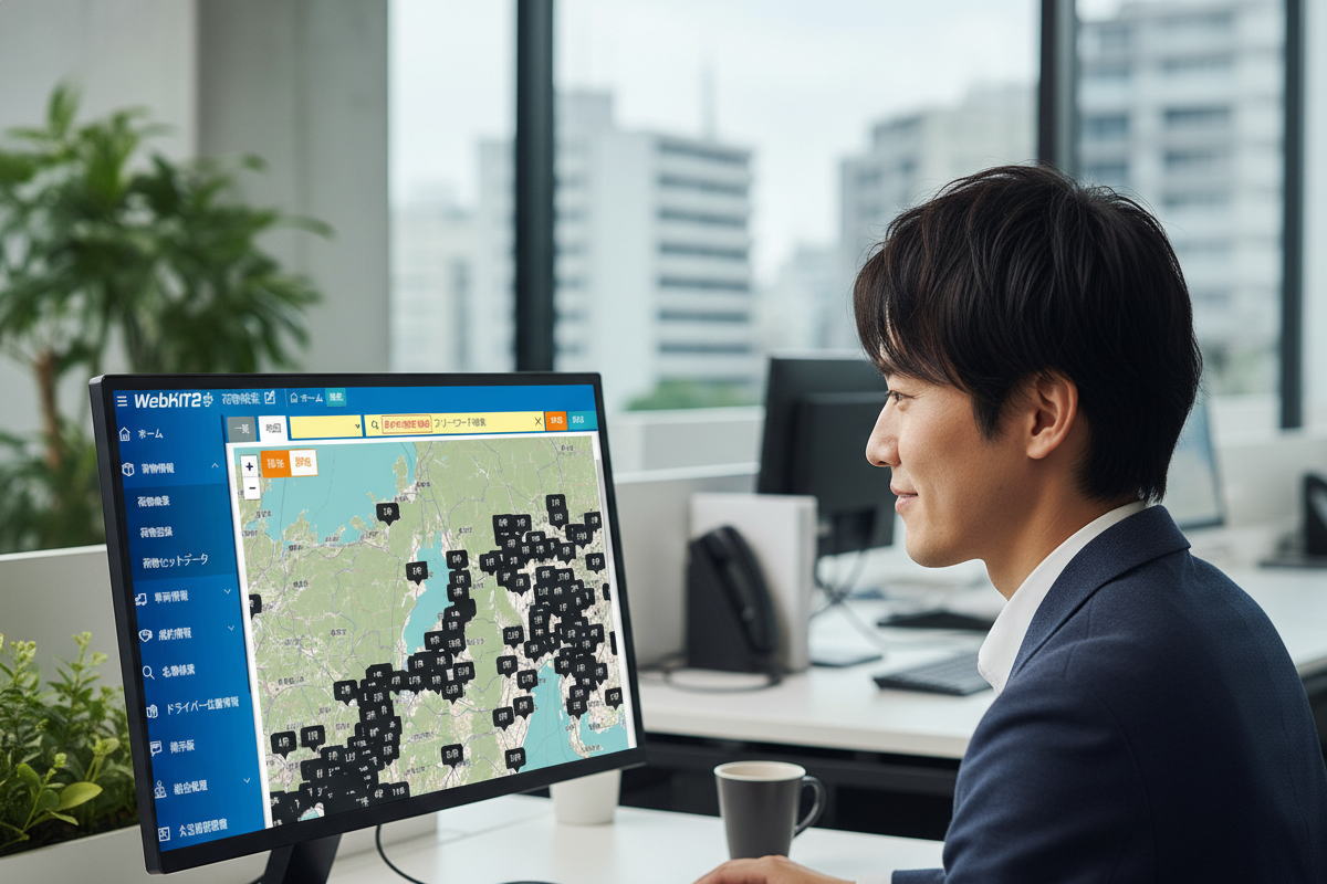 PCで情報を検索する様子